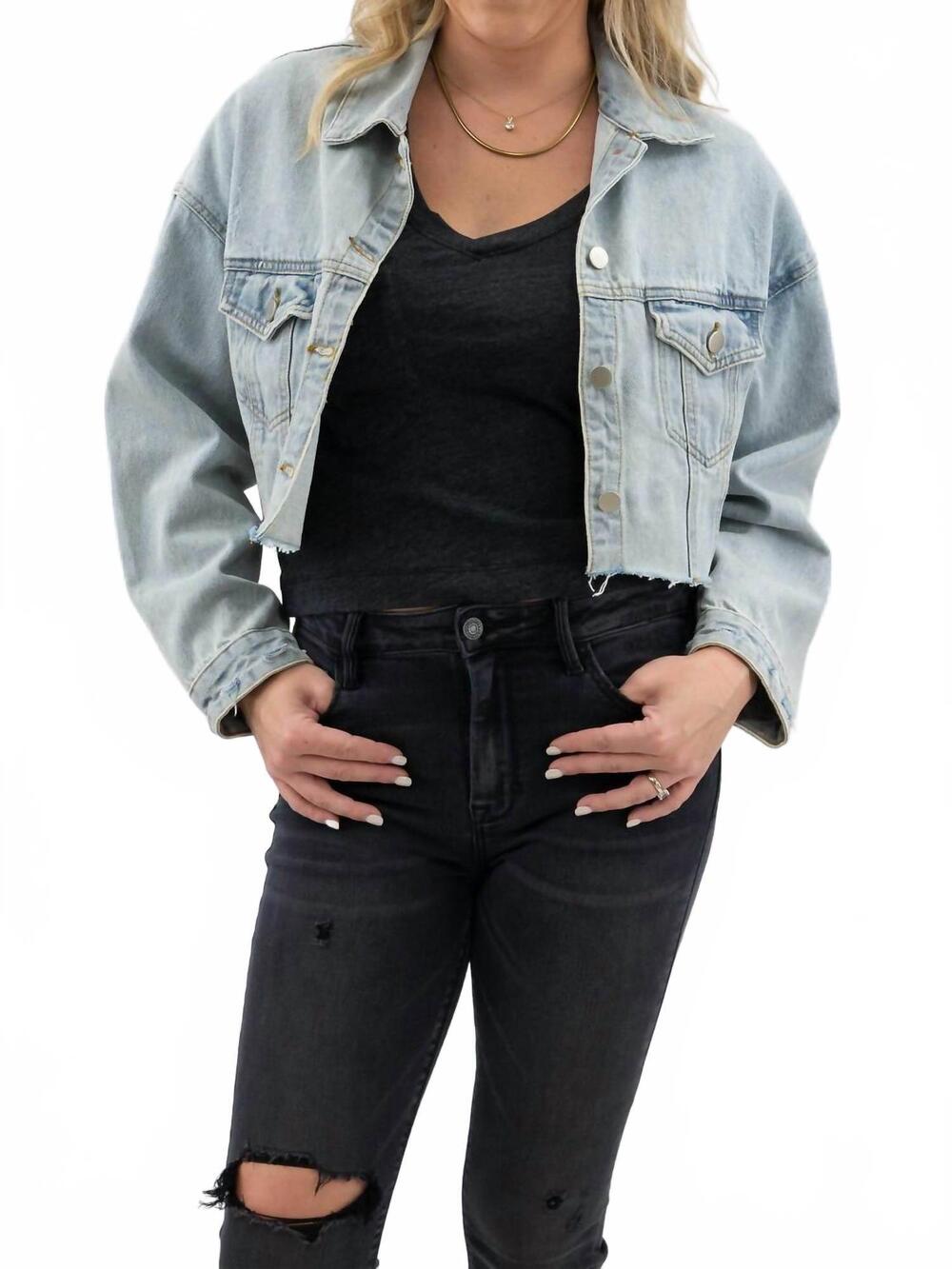 NEW POLAGRAM women's cropped denim jacket in light wash
